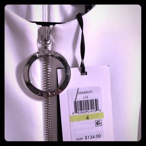 DKNY white dress black trim silver zipper. NWT 4